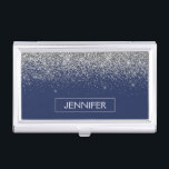 Caja Para Tarjetas De Visita Purpurina azul de la Marina Plata Monograma Girly<br><div class="desc">Purpurina de espuma azul de plata y marina Monograma nombre titular de tarjeta de visita. Esto hace que el dulce perfecto cumpleaños 16,  boda,  ducha de novia,  aniversario,  ducha de bebé o fiesta de soltera sea regalo para alguien que ama el lujo glam y los estilos de moda.</div>