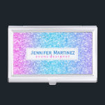 Caja Para Tarjetas De Visita Purpurina Azul Y Rosa Y Sparkles Textura 2<br><div class="desc">Elegante purpurina colorido y brillantes con tonos azul y azul-verde. Color de fuente azul y rosa sugerido. Disponible en otros productos. Personalizable completo de la plantilla del titular de la tarjeta de visita.</div>