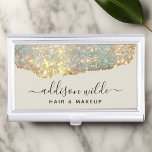 Caja Para Tarjetas De Visita Purpurina de Glam moderno con escritura de firma h<br><div class="desc">Estuche Holográfico Signature Script Modern Glam Purpurina Business Card. Este diseño presenta un estilo de letra con un estilo de escritura de firma elegante que se encuentra en un bonito fondo brillante iridiscente moderno. Perfecto para un salón de belleza,  peluquería,  maquillador o cosmetólogo.</div>