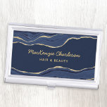 Caja Para Tarjetas De Visita Purpurina de oro de la Marina Blue Marble Agate Ge<br><div class="desc">Elegante diseño de mármol de ágata azul marino con purpurina de oro falso. Ideal para peluqueros y maquilladores,  salones de belleza y uñas y mucho más. Cambie los detalles a personalizar.</div>