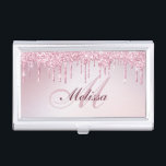 Caja Para Tarjetas De Visita purpurina morado rosa de guijarros<br><div class="desc">singular escritura giratoria con purpurina color púrpura de color rosa y texto elegante. Las características de texto se pueden personalizar.</div>