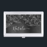 Caja Para Tarjetas De Visita Purpurina negro metálico personalizado<br><div class="desc">Personalice fácilmente este funda de tarjetas de visita con motivos de purpurina metalizado y glamoroso con su propio nombre personalizado.</div>