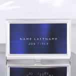 Caja Para Tarjetas De Visita Relieve metalizado metálico azul de la Marina Nego<br><div class="desc">Relieve metalizado azul marino Acero inoxidable metálico Minimalista titular de tarjeta de visita con tipografía de escritura blanca con letras blancas para el monograma. Los titulares de tarjetas de visita Metalizado de Relieve metalizado se pueden personalizar con su nombre. Póngase en contacto con el diseñador para obtener elementos coincidentes personalizados....</div>