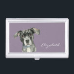 Caja Para Tarjetas De Visita Retrato negro de la acuarela del perro del pitbull<br><div class="desc">Ésta es una pintura del headshot de un perro negro del pitbull. Ella hace su cabeza inclinar levemente y mirando hacia arriba. Ella tiene ojos marrones. Esto fue pintada en acuarela.</div>