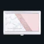 Caja Para Tarjetas De Visita rosa de mármol blanco del purpurina color de rosa<br><div class="desc">Falso purpurina color de rosa geométrico elegante y elegante del oro,  mármol blanco y bloque rosado del color.</div>