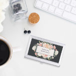 Caja Para Tarjetas De Visita Rubor y carbón vegetal antiguo<br><div class="desc">El elegante titular de la tarjeta de visita floral incluye su nombre y/o nombre de negocio enmarcado por un borde de flores acuáticas exuberantes de color rosa rosa, verde salvia, melocotón y crema, sobre un rico fondo negro de carbón vegetal. También están disponibles tarjetas de visita y accesorios de juego....</div>