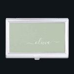 Caja Para Tarjetas De Visita Sage Green Minimalista Moderno Monograma elegante<br><div class="desc">Presentamos nuestra elegante colección de monogramas Minimalistas y ecológicos: eleve su estética con serenidad sofisticada y elegancia intemporal. Nuestra colección muestra diseños minimalistas en un ambiente tranquilo y verde, complementado con refinados monogramas adaptados a su estilo personal. Desde papel pulido hasta accesorios versátiles, cada pieza de nuestra colección está meticulosamente...</div>