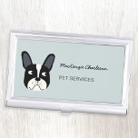 Caja Para Tarjetas De Visita Servicios de Mascota de animales de perro de Bulld<br><div class="desc">Un divertido diseño de Bulldog francés sobre un fondo azul de huevo de pato. Ideal para caminantes de perros,  perritos,  mascotas y cualquier servicio animal o mascota. Arte original de Nic Squirrell.</div>