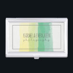 Caja Para Tarjetas De Visita Templo de las bandas de acuarela moderna<br><div class="desc">Elegante plantilla de portador de tarjetas de visita para fotografía moderna. Los acuarelas pastel de moda pinchan rayas. Verde amarillo y pastel.</div>