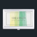 Caja Para Tarjetas De Visita Templo de las bandas de acuarela moderna<br><div class="desc">Elegante plantilla de portador de tarjetas de visita para fotografía moderna. Los acuarelas pastel de moda pinchan rayas. Verde amarillo y pastel.</div>