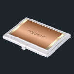 Caja Para Tarjetas De Visita Textura metálica mínima de cobre marrón y oro<br><div class="desc">Pinche textura minimalista de color marrón de cobre metálico con acento de rayas de oro claro,  monograma discreto de personalizable: diseño moderno y elegante.</div>