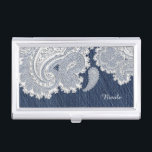 Caja Para Tarjetas De Visita Titular de la tarjeta de visita Denim Jean & White<br><div class="desc">Titular de la tarjeta de visita Denim Jean & White Lace. Personalizar con cualquier texto o déjalo en blanco.</div>