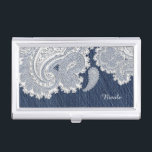 Caja Para Tarjetas De Visita Titular de la tarjeta de visita Denim Jean & White<br><div class="desc">Titular de la tarjeta de visita Denim Jean & White Lace. Personalizar con cualquier texto o déjalo en blanco.</div>