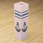 Caja Para Vino Anclaje floral azul de monograma náutico rosa y na<br><div class="desc">Náutico Monogramado Rosa y Marina Azul Floral Ancla de la playa Caja Favor de la Boda Caja de la Boda Favor de la Boda</div>