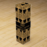 Caja Para Vino Boda del patrón oro y negro Art Deco gracias<br><div class="desc">Boda de patrón oro amarillo y negro art deco retro gracias caja de regalo de vino. Estilo de los años 20.</div>
