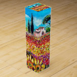 Caja Para Vino FLORA EN los campos, las amapolas y los girasoles<br><div class="desc">Paisaje contemporáneo de Toscana, belleza colorida, vibrante, expresiva del campo italiano y campos en colores amarillo-naranja, rosados, fucsias, púrpuras, rojos, verdes, marrones, amarillos brillantes, flora hermosa del verano, los prados, las flores, el ciprés y los olivos, casa vieja rústica de la granja debajo del cielo azul. Pintura de acrílico en...</div>