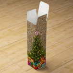 Caja Para Vino Glitzy Gold Christmas Tree<br><div class="desc">Árbol de Navidad brillante y adornado con moda en una brillante caja de regalo de oro.</div>