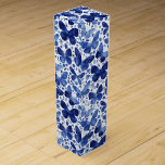 Caja Para Vino Mariposas Watercolor Indigo<br><div class="desc">Pintura de mariposa color azul y blanco índigo.</div>