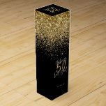 Caja Para Vino Negro purpurina moderno y oro 50 años<br><div class="desc">Regalo de 50 años de purpurina moderno negro y oro. Forma parte de una elegante colección.</div>
