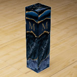 Caja Para Vino Personalizado de mármol azul de oro de la marina N<br><div class="desc">Cajas de regalo de vino con nombre de monograma Agate Navy Blue Gold Gemstone Purpurina de Geode de guijarros Sparkle Cumpleaños Personalizado - Aniversario o Regalo de Boda / Proveedor - Añade tu carta / nombre - Texto o Eliminar - Haz tu caja especial de vino de regalo - Redimensionar...</div>