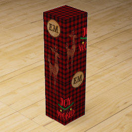 Caja Para Vino Plaid de Búfalo Rústico Monograma de CIERVO Navida