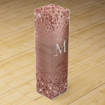 Caja Para Vino Rosa Purpurina de oro con guión de monograma Metal<br><div class="desc">Purpurina de oro rosa rosa de Rubor Esparkle Cepillado Metalizado guión de ondulación Monograma Caja de vino</div>