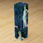 CAJA PARA VINO ROSAS ROJAS EN LA NOCHE, BELLEZA DE MODA<br><div class="desc">Elegante diseño con sello de cera roja y cinta adhesiva .ilustracion de alta moda estilo Art Déco francés con una bella dama con una rosa roja en la mano y floral azul en blanco negro, rojo, azul acuático, colores verde azulados .Guay, diseño moderno y artístico.es perfecto para peluquero, estilista de...</div>