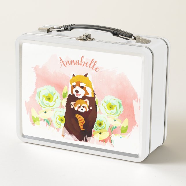 Caja personalizada de almuerzo rosa floral roja pa (Anverso)