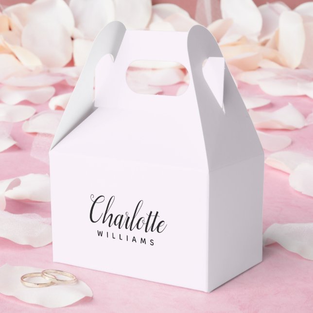 Caja personalizada de favor de monograma rosado en (Boda)