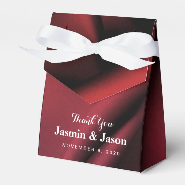 Caja personalizado de Favor de la Boda de Seda Roj (Front Side)