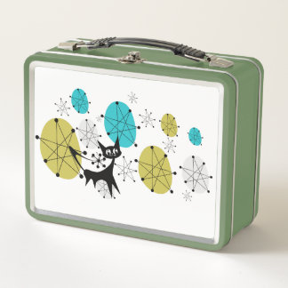 Caja Retro Verde Para El Almuerzo Con Gato Atómico
