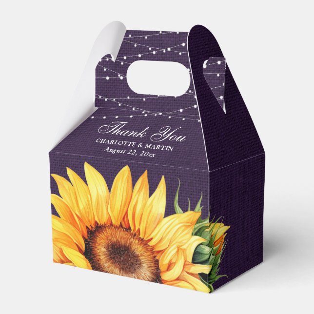 Caja Rustica Purple Burlap Girasol Boda Favor (Front Side)