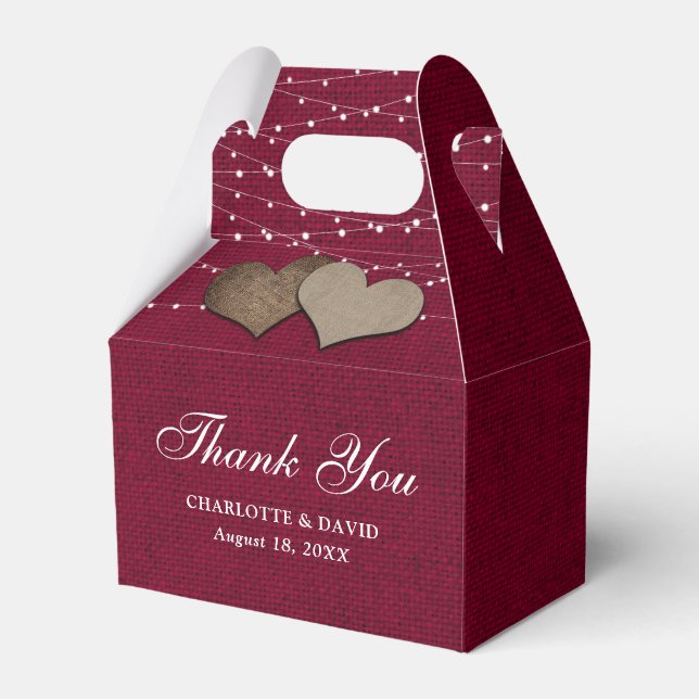 Caja Rustica Simple Burgundy Burlap Favor (Front Side)