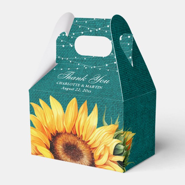 Caja Rustica Verde azulada Burlap Sunflower Weddin (Front Side)