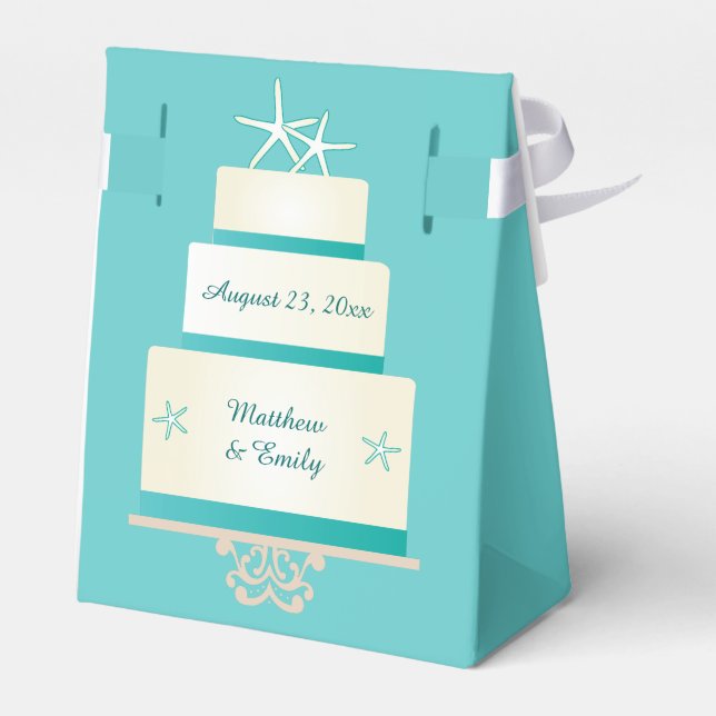 Caja verde azulada de Favor de Pastel Boda Starfis (Reverso)