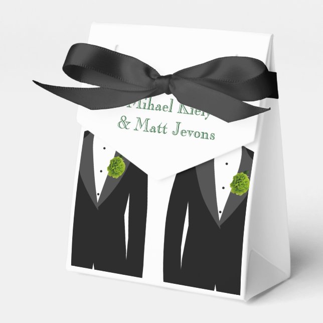 Caja verde de claveles para un Boda gay (Front Side)