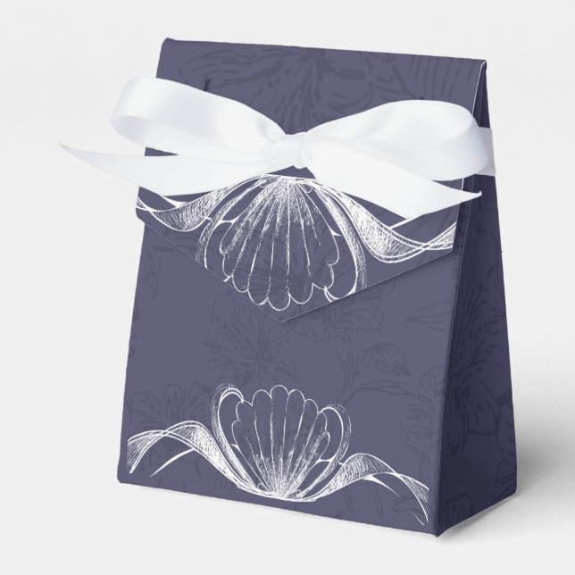 Cajas antiguas de favores florales azules marino (Front Side)