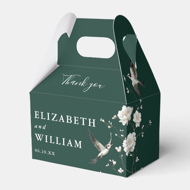 Cajas de agradecimiento de boda florales en verde  (Front Side)
