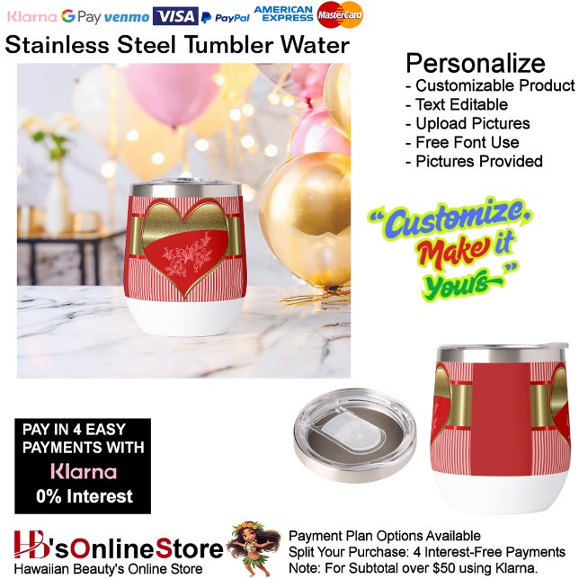 Cajas de agua de vapor inoxidable de corazón Tumbl (Boxes of Hearts Stainless Steel Wine Tumbler Water.)