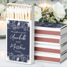 Cajas de cerillas de boda florales azul marino Per