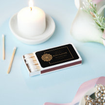 Cajas de cerillas personalizadas en negro y dorado