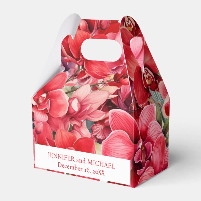 Cajas de Favor de Acuarela de Orquídeas Rojas (Front Side)