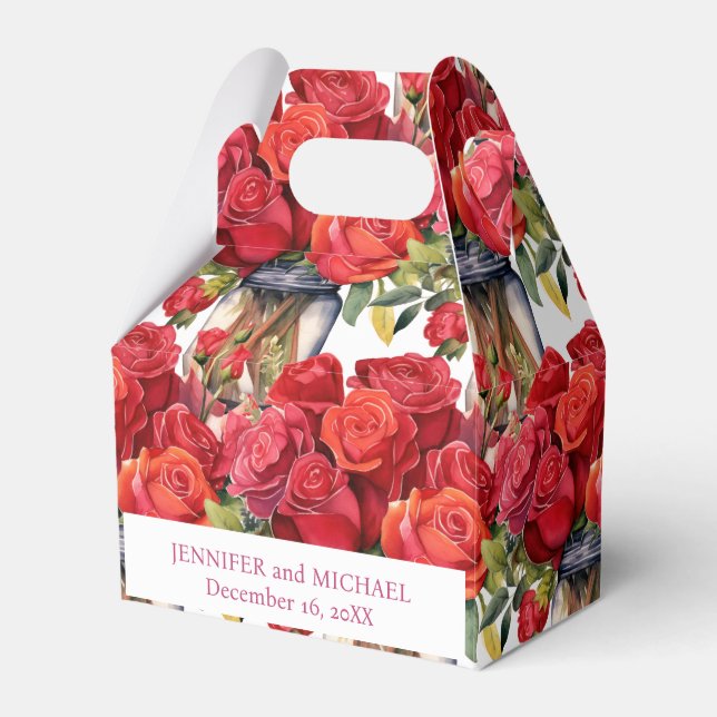 Cajas de Favor de Acuarela de Rosas Rojas (Front Side)
