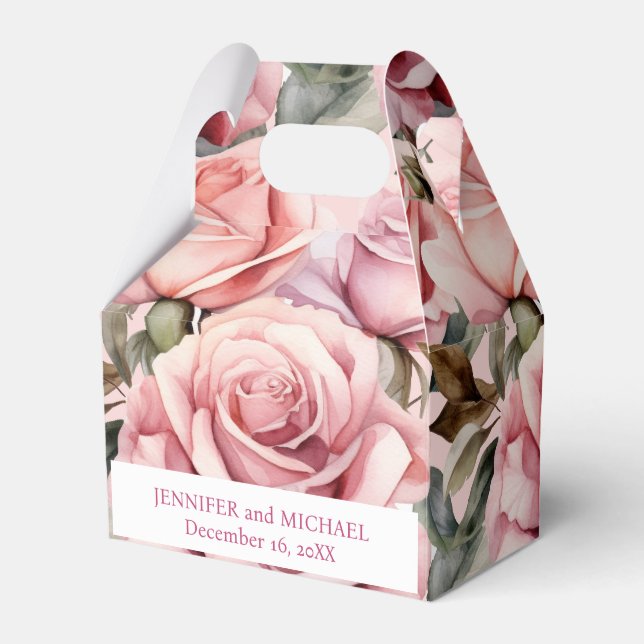 Cajas de Favor de Acuarela de Rosas Rosadas (Front Side)