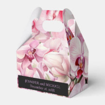 Cajas de Favor de Acuarela Negra y Orquídeas Rosad