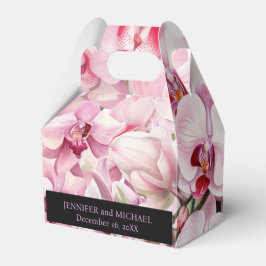Cajas de Favor de Acuarela Negra y Orquídeas Rosad