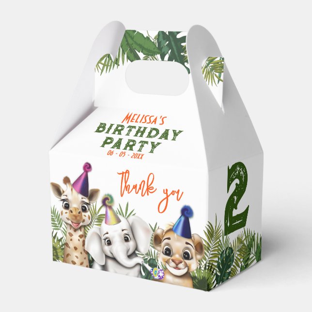 Cajas de Favor de Aniversario de Safari Animal fie (Front Side)