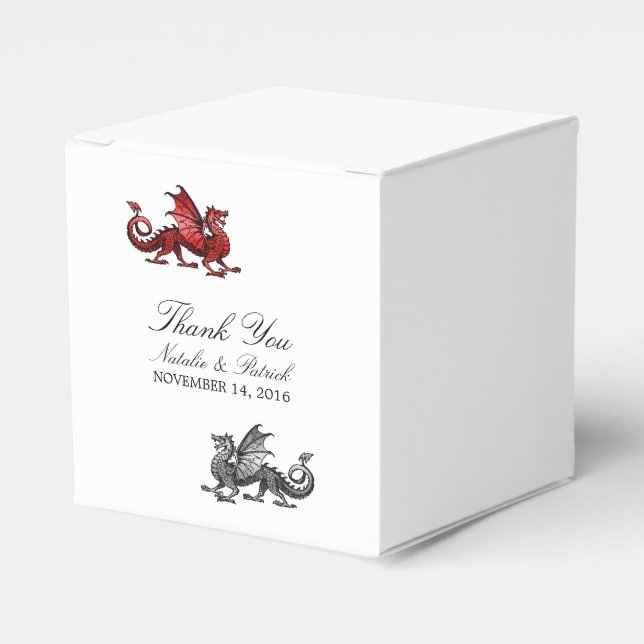 Cajas de Favor de Boda de Dragón Plateado Rojo (Costado Anverso)