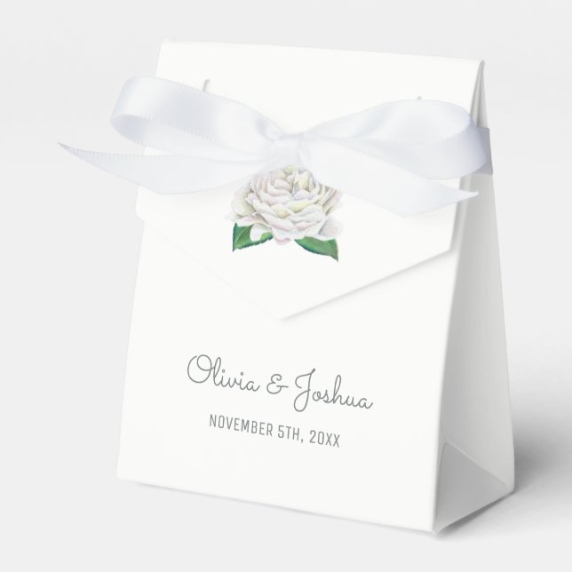 Cajas de Favor de Boda de Rosas Blancas (Front Side)