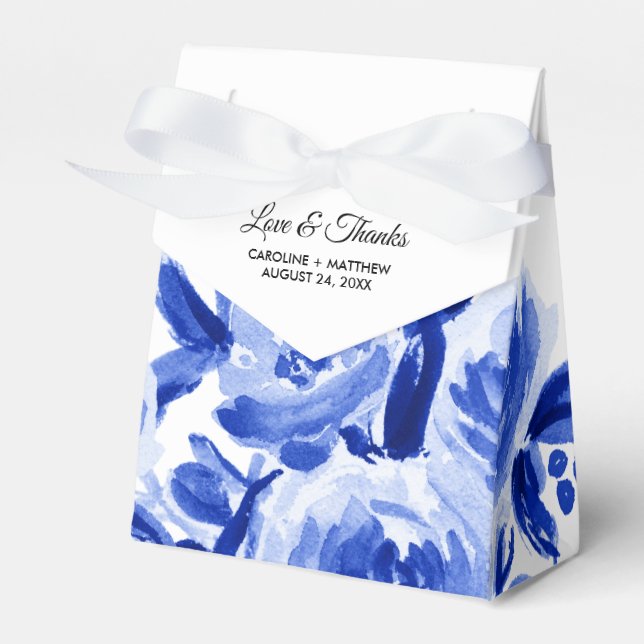 Cajas de Favor de Boda Floral de acuarela azul rea (Front Side)
